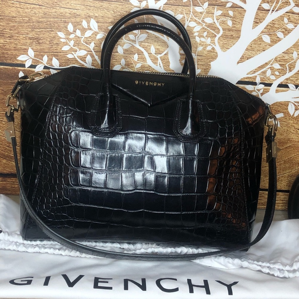 Givenchy Black Croc-Embossed Satchel